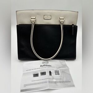 Authentic Kate Spade black-and-white tote flaws noted